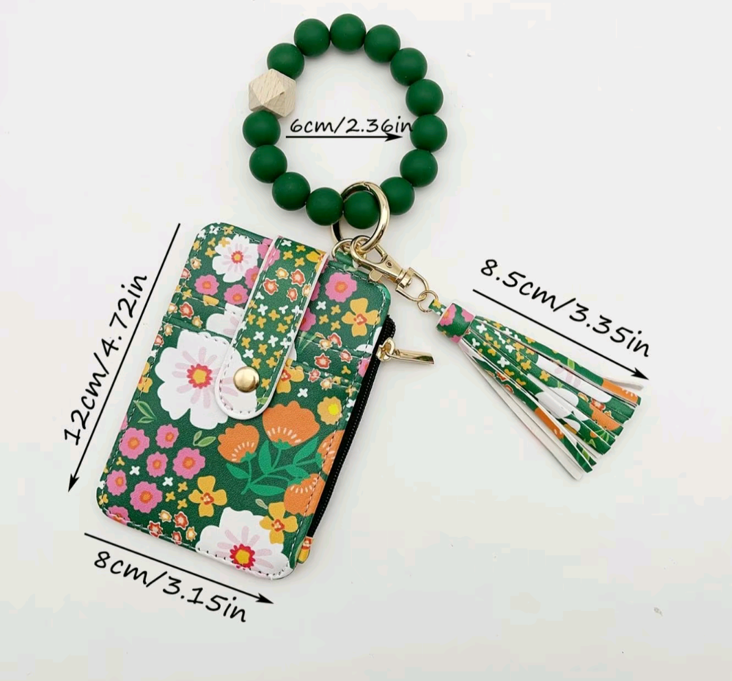 Llavero en forma de Pulsera Floral verde  y Porta Tarjetas 💐