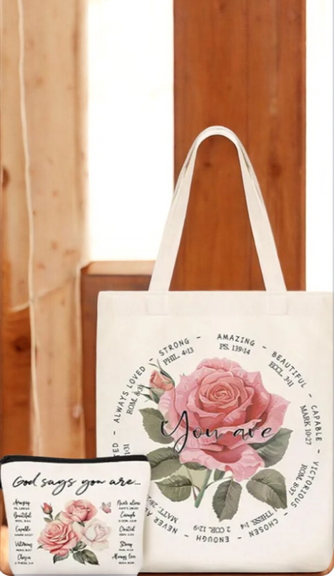 Bolsa con Citas Bíblicas y Tazas Floral 🌸 📖