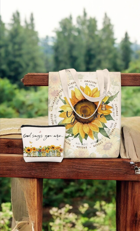 Bolsa con Citas Bíblicas y Vasos con Girasole 🌻📖