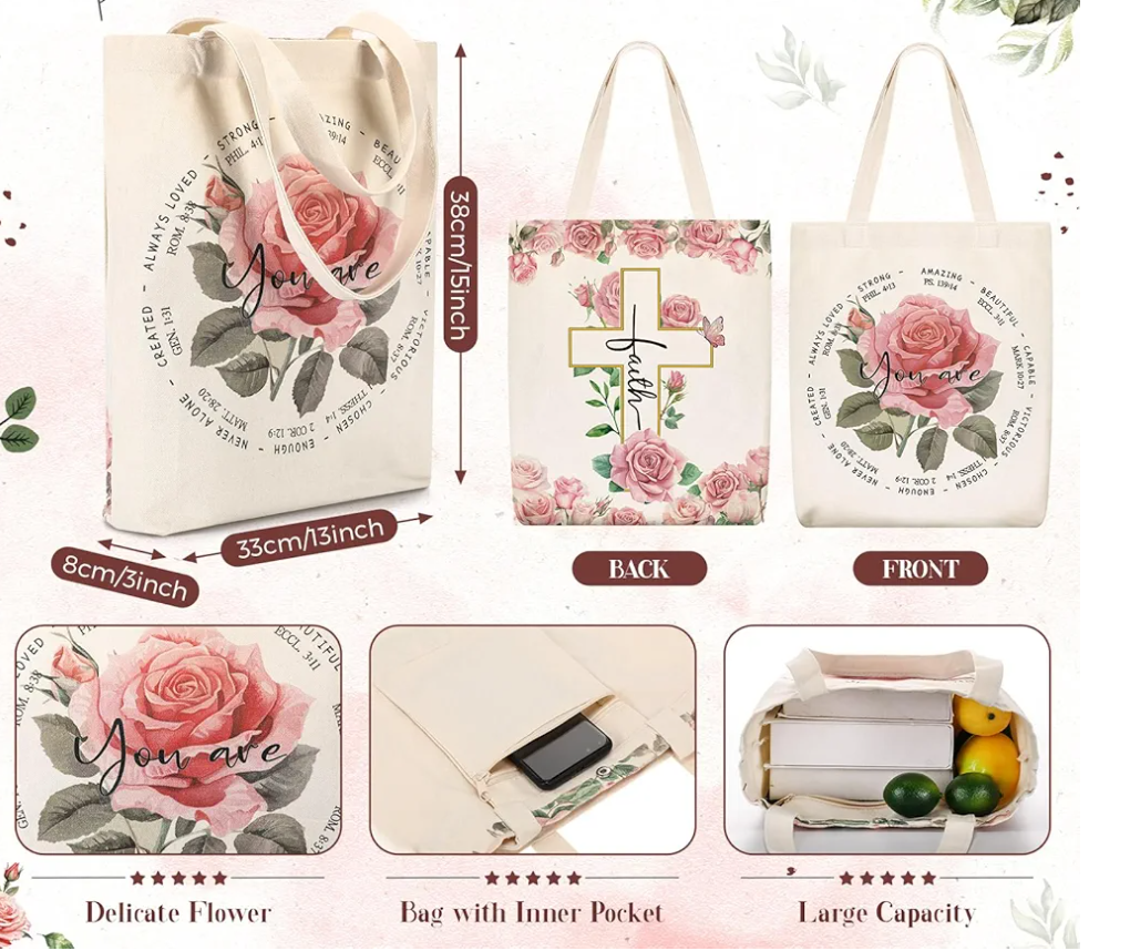 Bolsa con Citas Bíblicas y Tazas Floral 🌸 📖