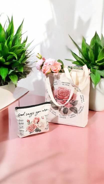 Bolsa con Citas Bíblicas y Tazas Floral 🌸 📖