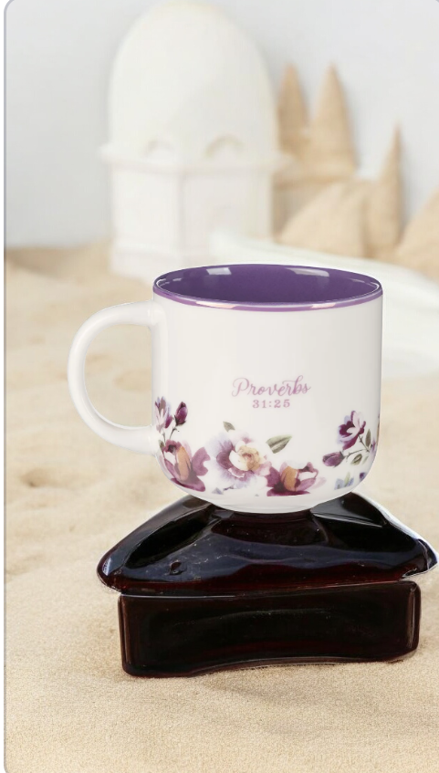 Diario Floral Morado con cita Bíblica yTaza para café  💐  🟣