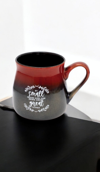 Enameled ceramic mug with motivational phrases