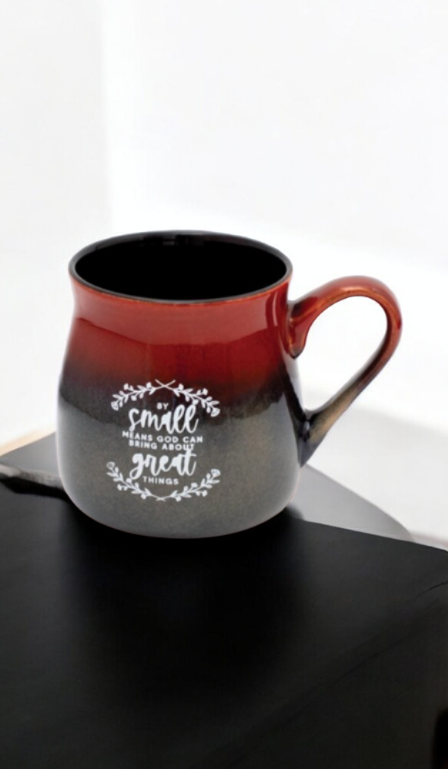 Enameled ceramic mug with motivational phrases