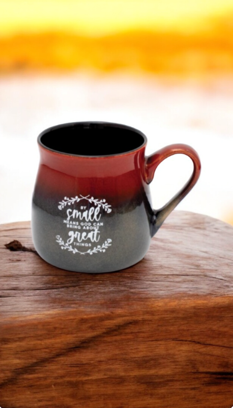 Enameled ceramic mug with motivational phrases