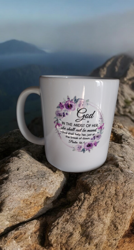 Coffee mug with a Bible quote and flower details 💐