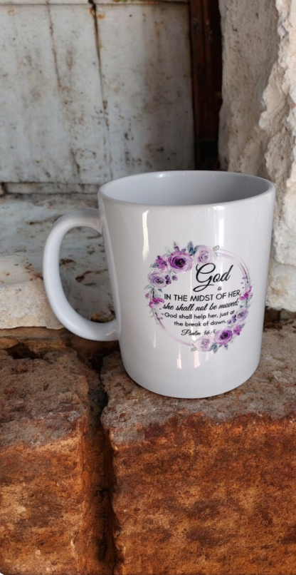 Coffee mug with a Bible quote and flower details 💐