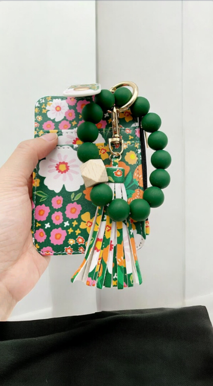 Llavero en forma de Pulsera Floral verde  y Porta Tarjetas 💐