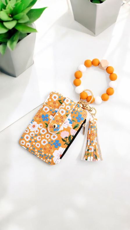 Llavero en Forma de Pulsera  Floral y Porta Tarjeta 💐