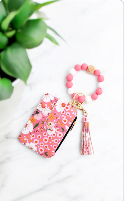 Llavero en Forma de Pulsera  Floral y Porta Tarjetas