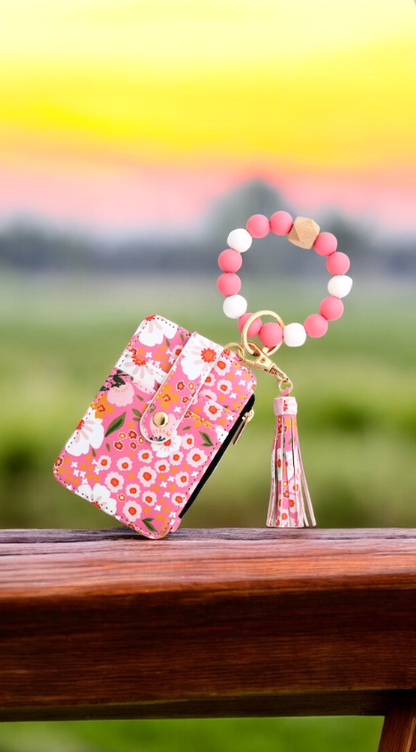 Llavero en Forma de Pulsera  Floral y Porta Tarjetas