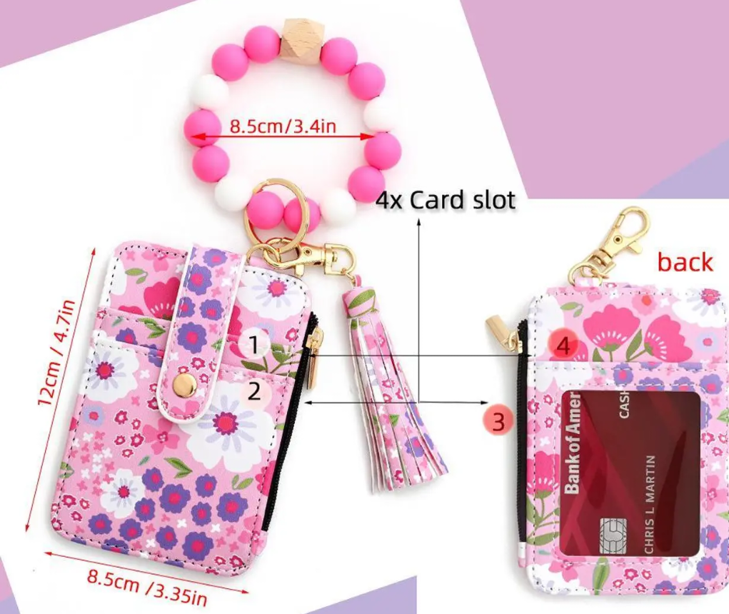 Llavero en Forma de Pulsera  Floral y Porta Tarjetas