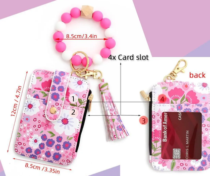 Llavero en Forma de Pulsera  Floral y Porta Tarjetas