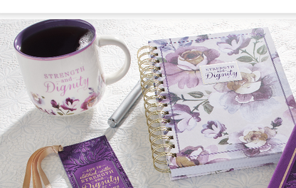 Diario Floral Morado con cita Bíblica yTaza para café  💐  🟣