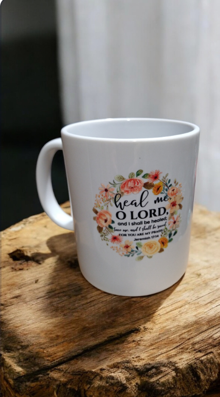 Taza para café con cita Biblica y detalles florales 🌸