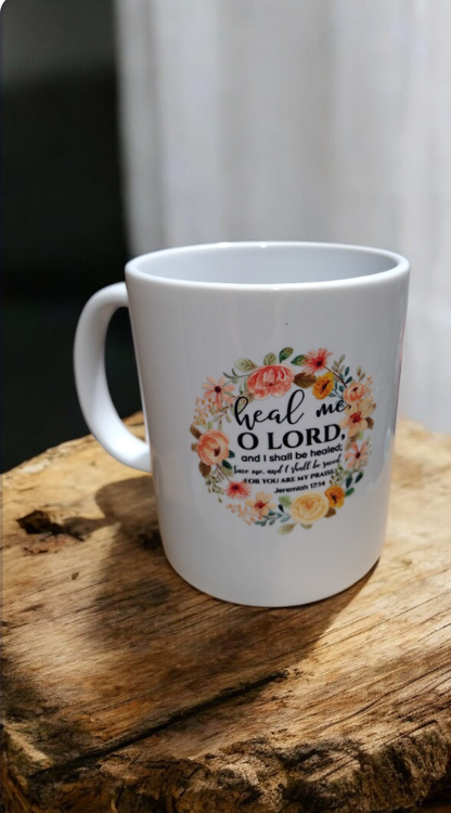 Taza para café con cita Biblica y detalles florales 🌸